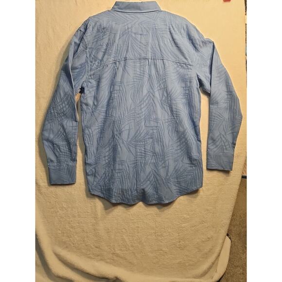 Zara Mens Medium 40 Shirt Blue Floral/Palm Design Regular Long Sleeve Button - Picture 8 of 8